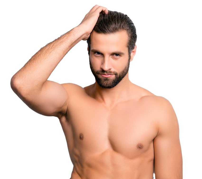 Male breasts. Athlete. Depilation for men. Nipple. Muscle