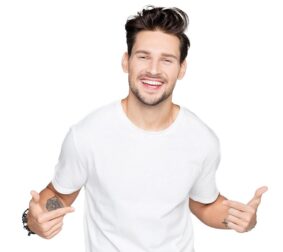 Man pointing at shirt