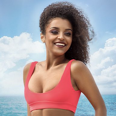 woman in red bikini on beach